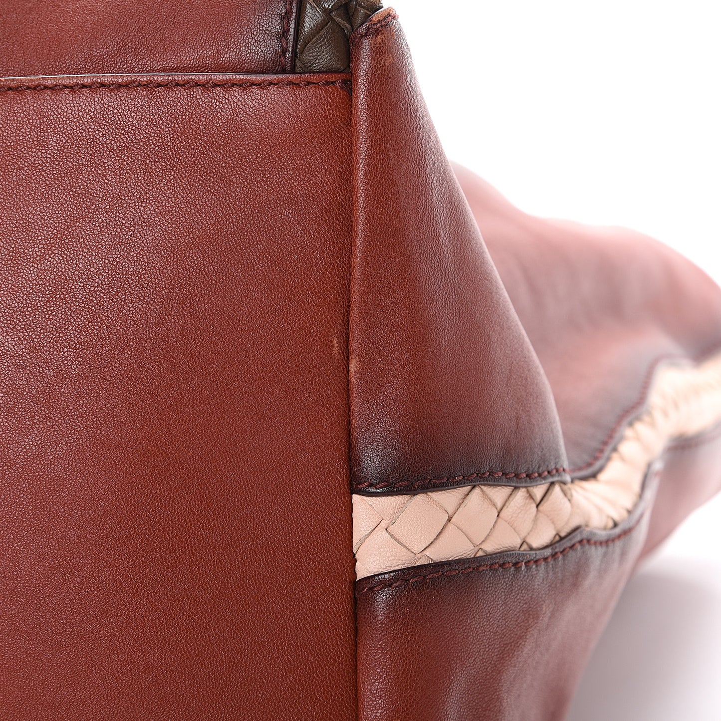 Calfskin Nappa Intrecciato Tote Brique Flamingo Truffle