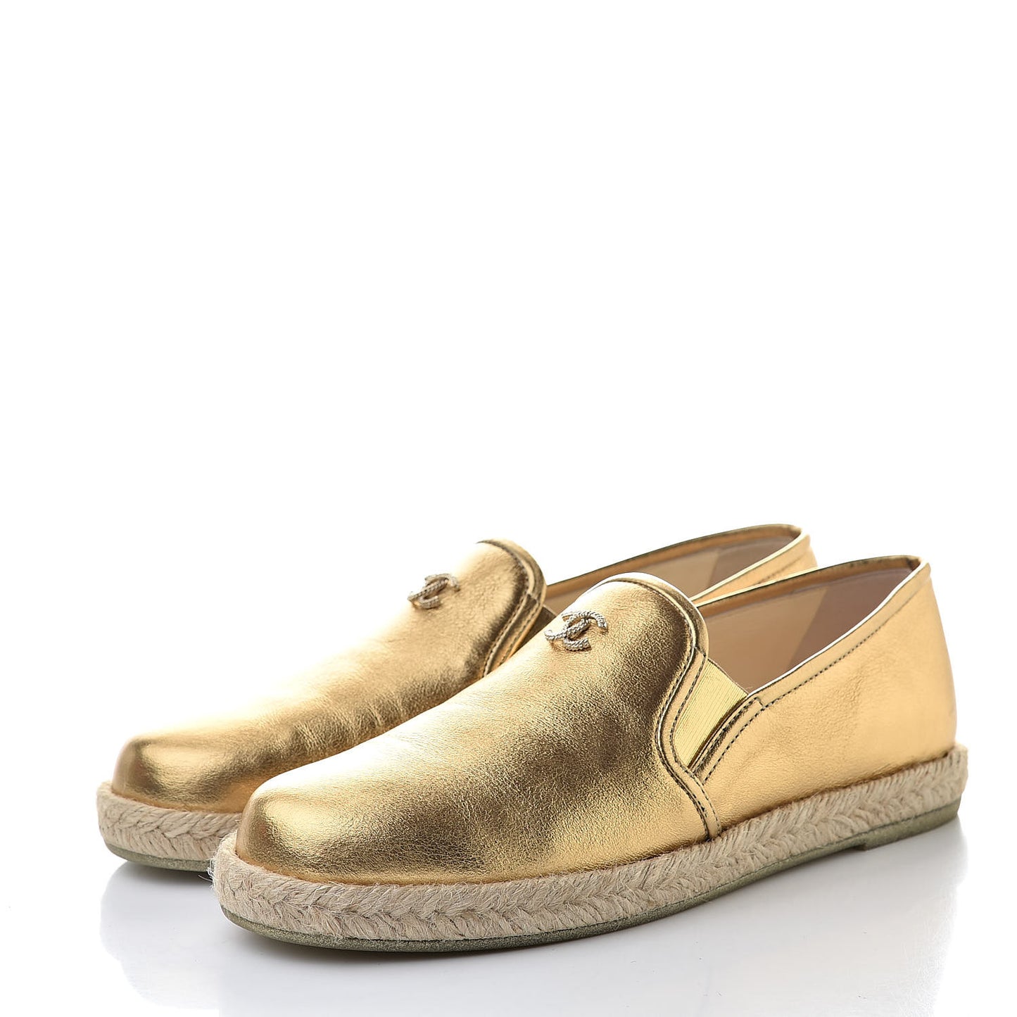 Metallic Lambskin CC Loafers 36 Gold