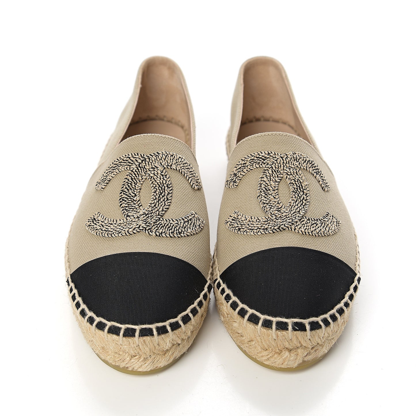 Canvas Grosgrain CC Espadrilles 36 Beige Black