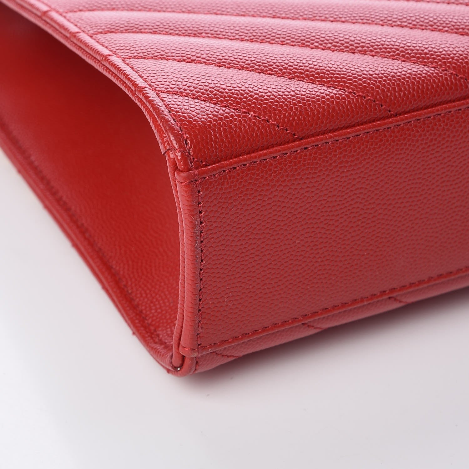Saint Laurent Grain De Poudre Matelasse Chevron Large Monogram Satchel Lipstick Red 8 of 9