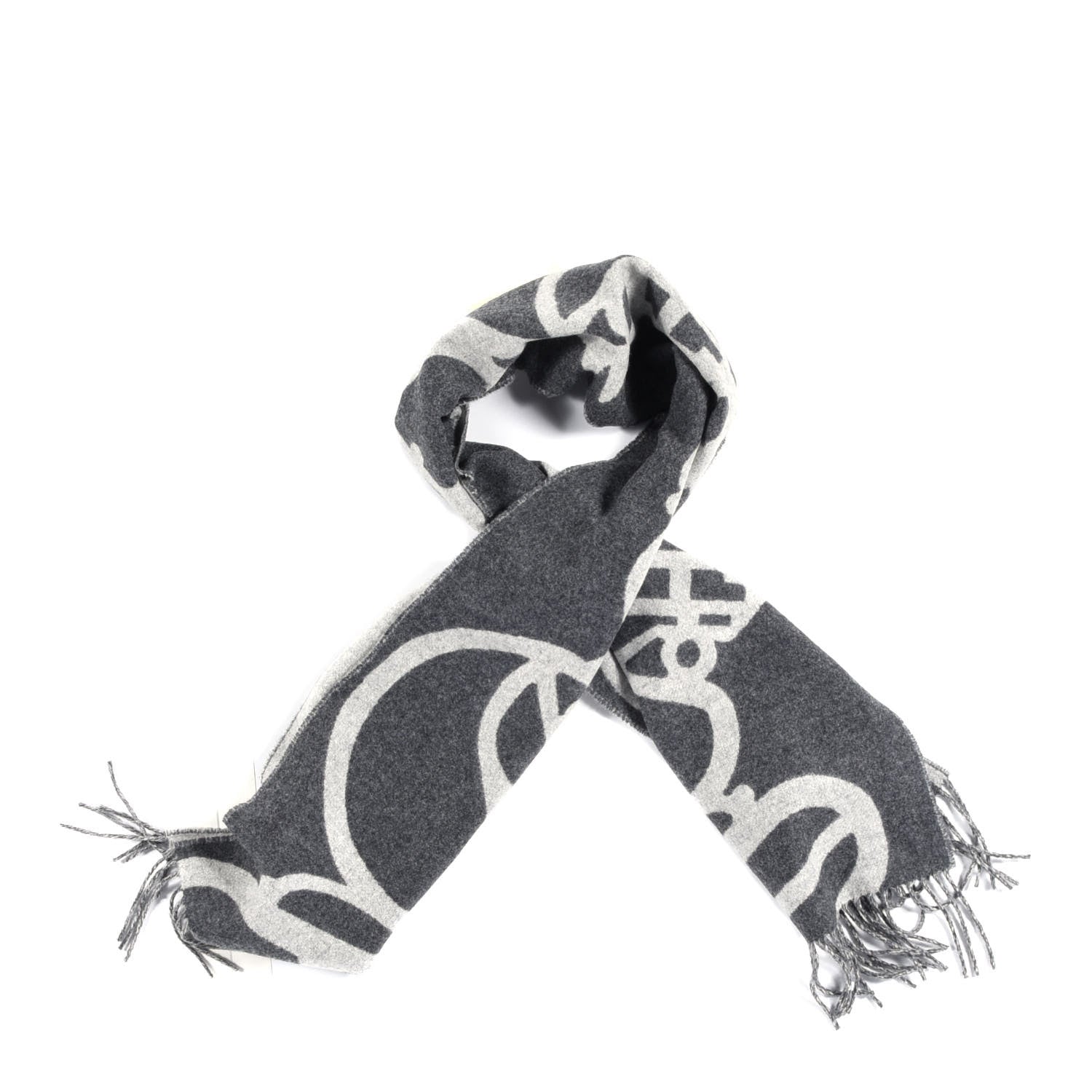 Hermes Cashmere Boucles Et Camails Muffler Anthracite Gris Clair 1 of 3
