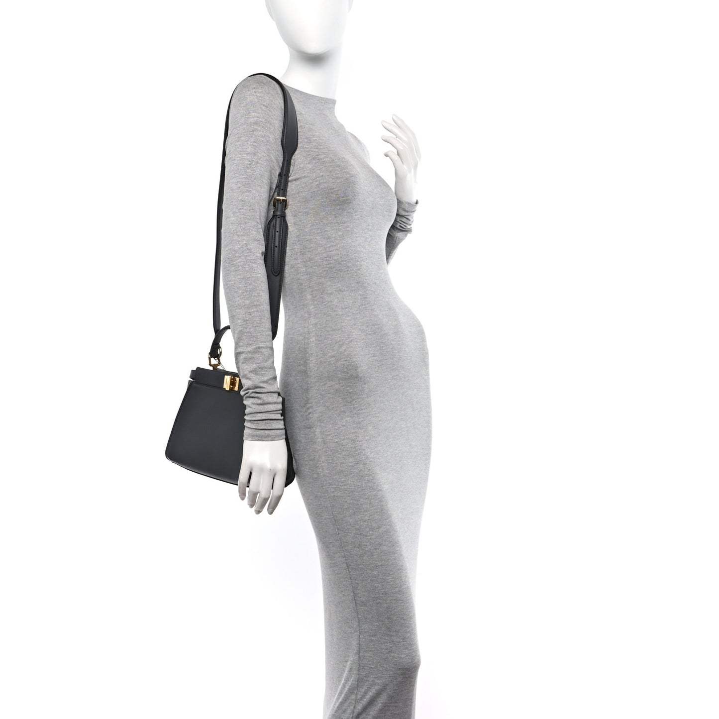 Vitello Seta Chenille FF Mini Peekaboo Iconic Satchel Anthracite Asfalto