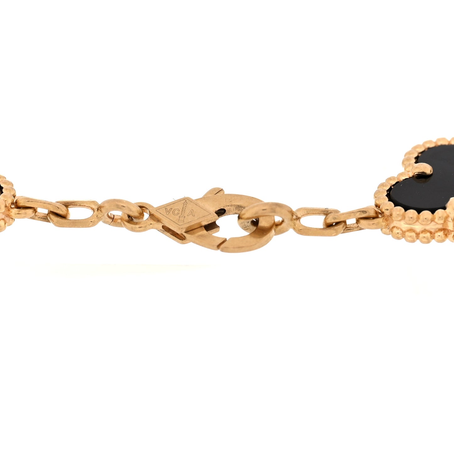 18K Yellow Gold Black Onyx 5 Motifs Vintage Alhambra Bracelet
