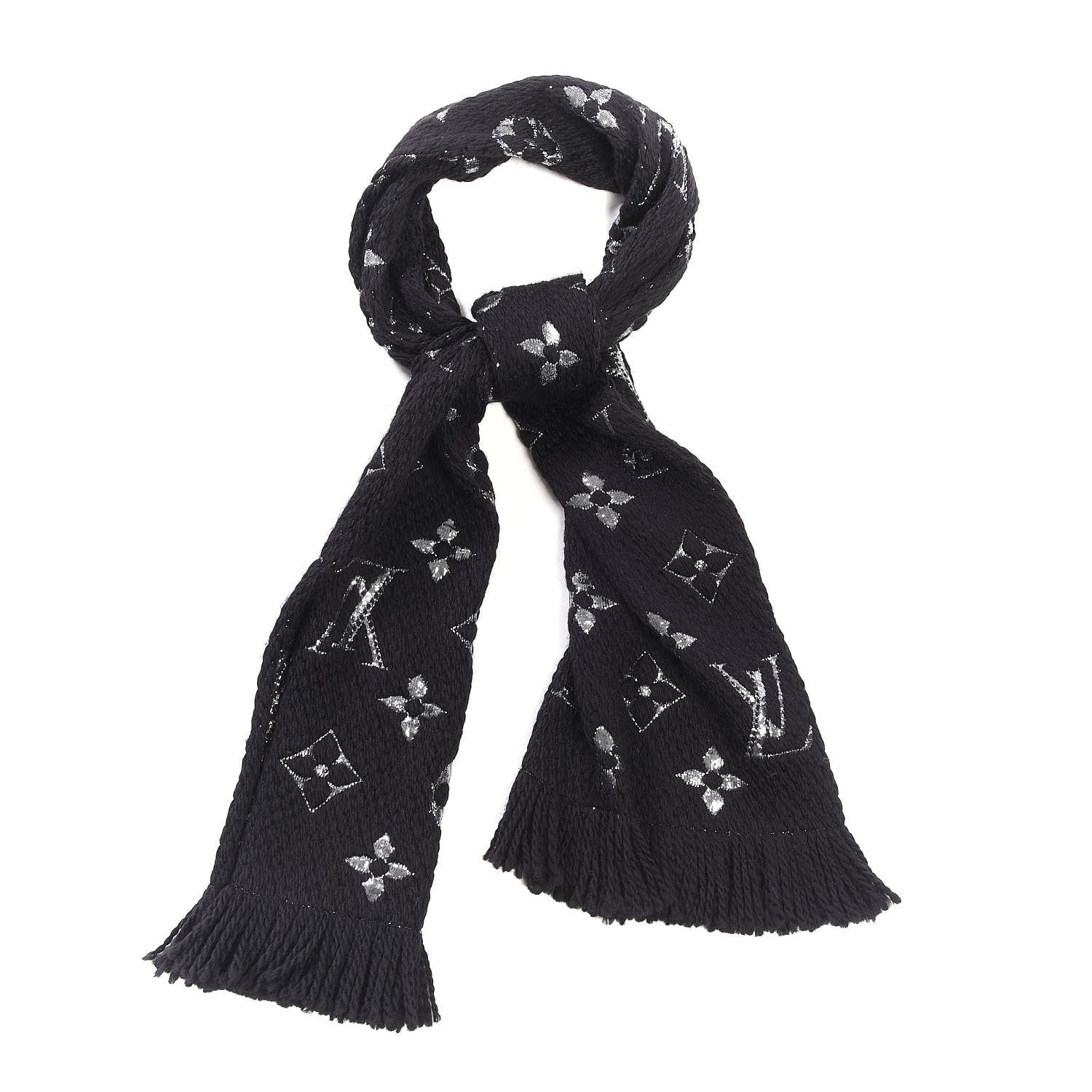 Louis Vuitton Wool Silk Logomania Shine Scarf Black 1 of 6