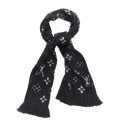 Louis Vuitton Wool Silk Logomania Shine Scarf Black 1 of 6