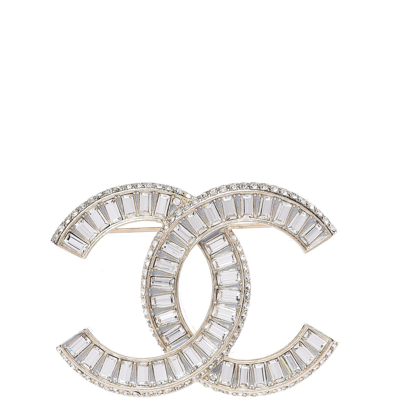 Baguette Crystal CC Brooch Gold