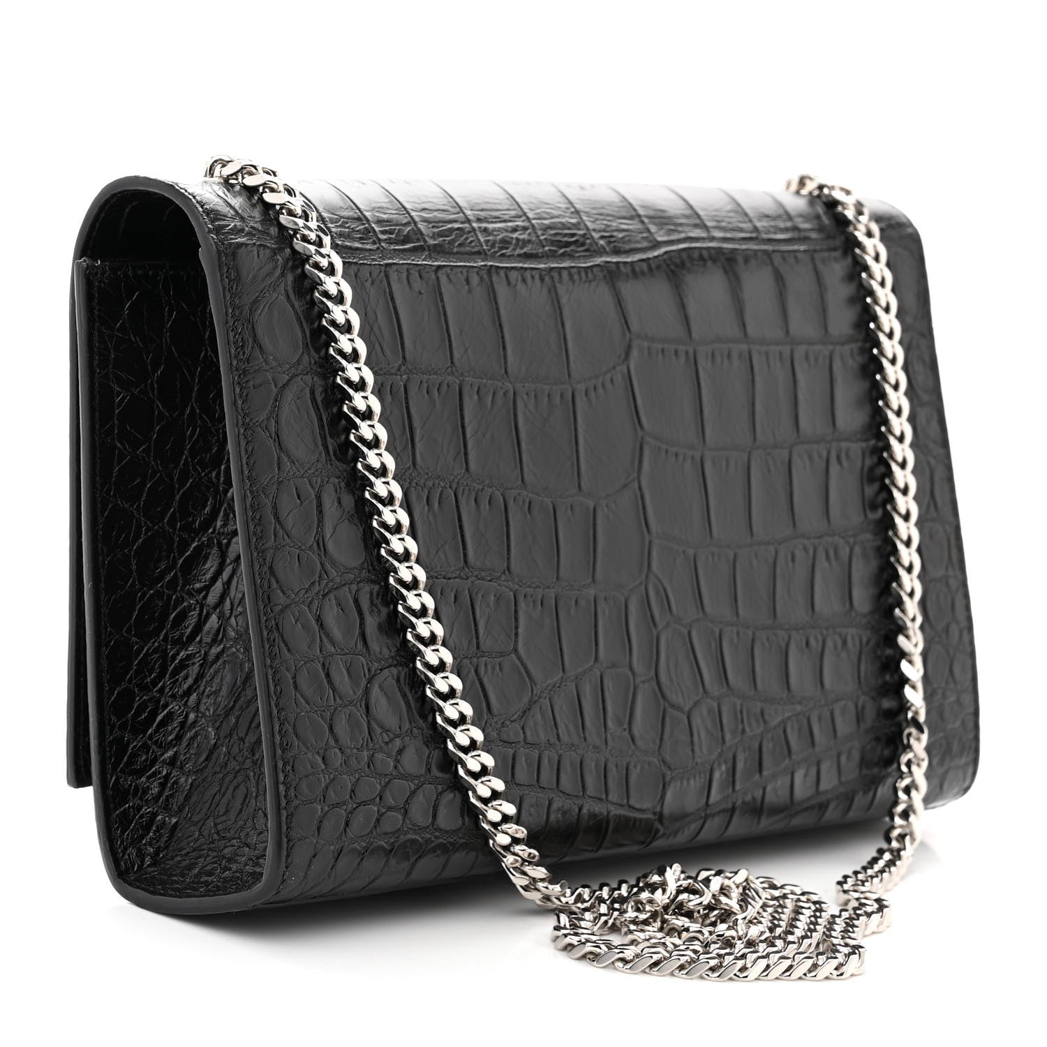 Saint Laurent Calfskin Crocodile Embossed Medium Classic Monogram Kate Tassel Satchel Black 3 of 9