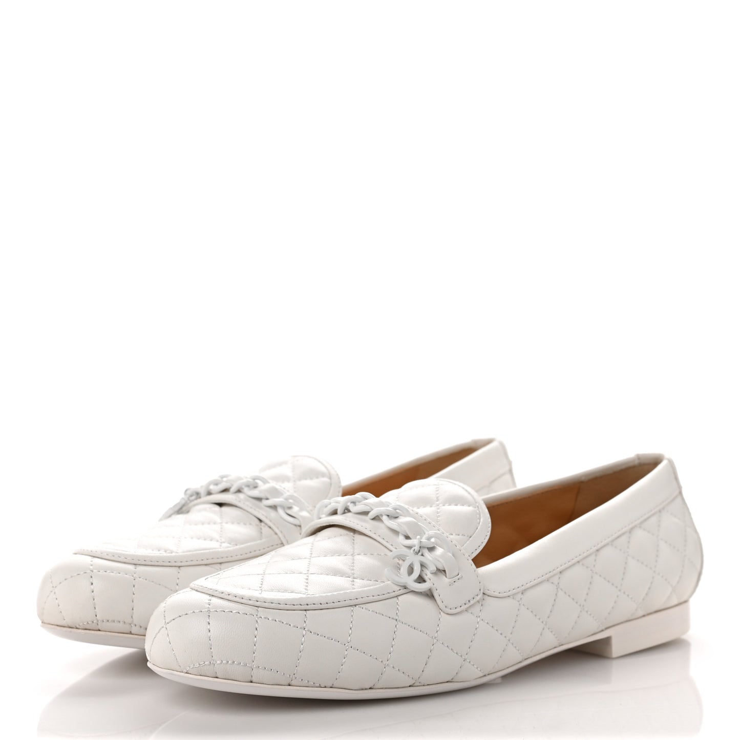 Lambskin Quilted Womens Chain CC Loafers 38 White