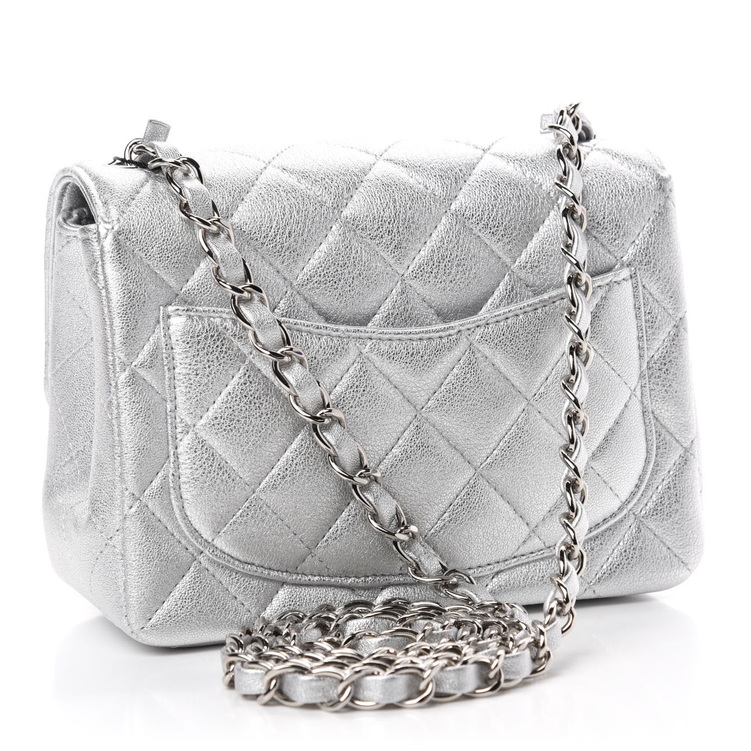 Chanel Metallic Lambskin Quilted Mini Square Flap Silver 3 of 11