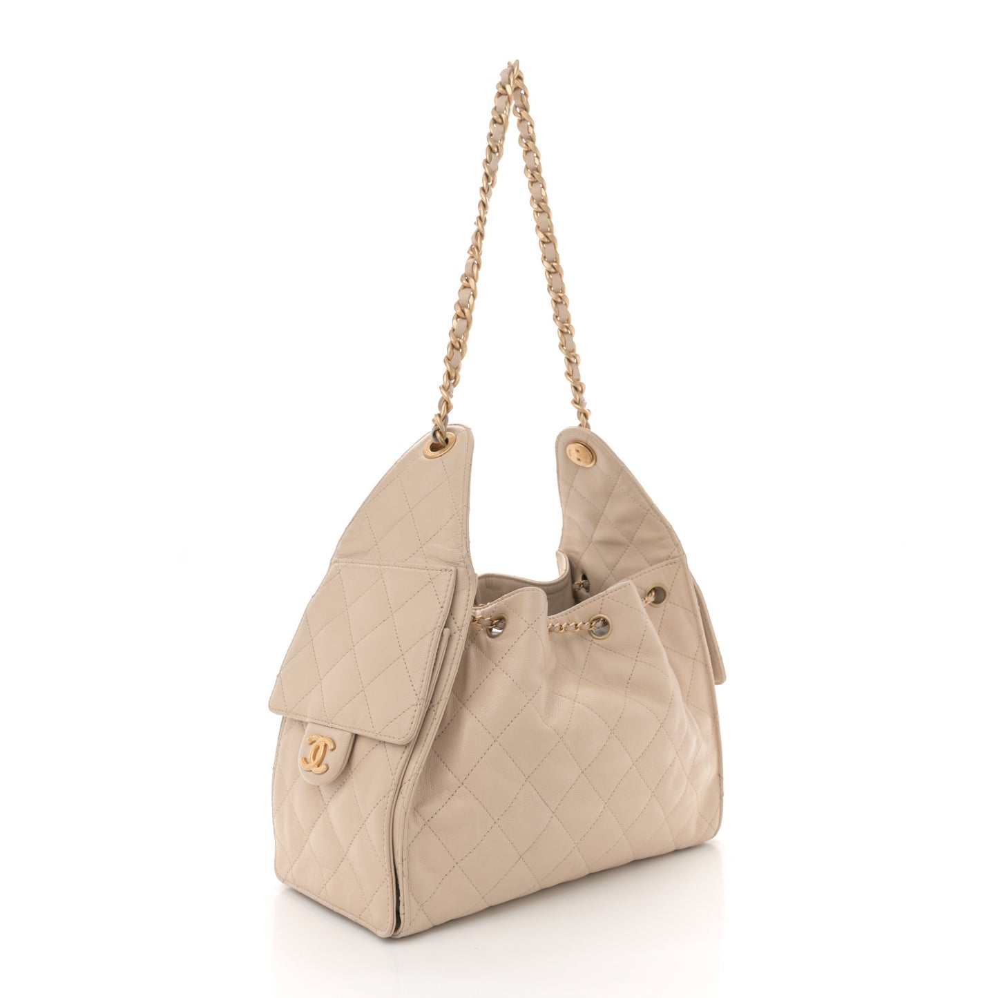 Caviar Quilted Small Chanel 25 Handbag Beige
