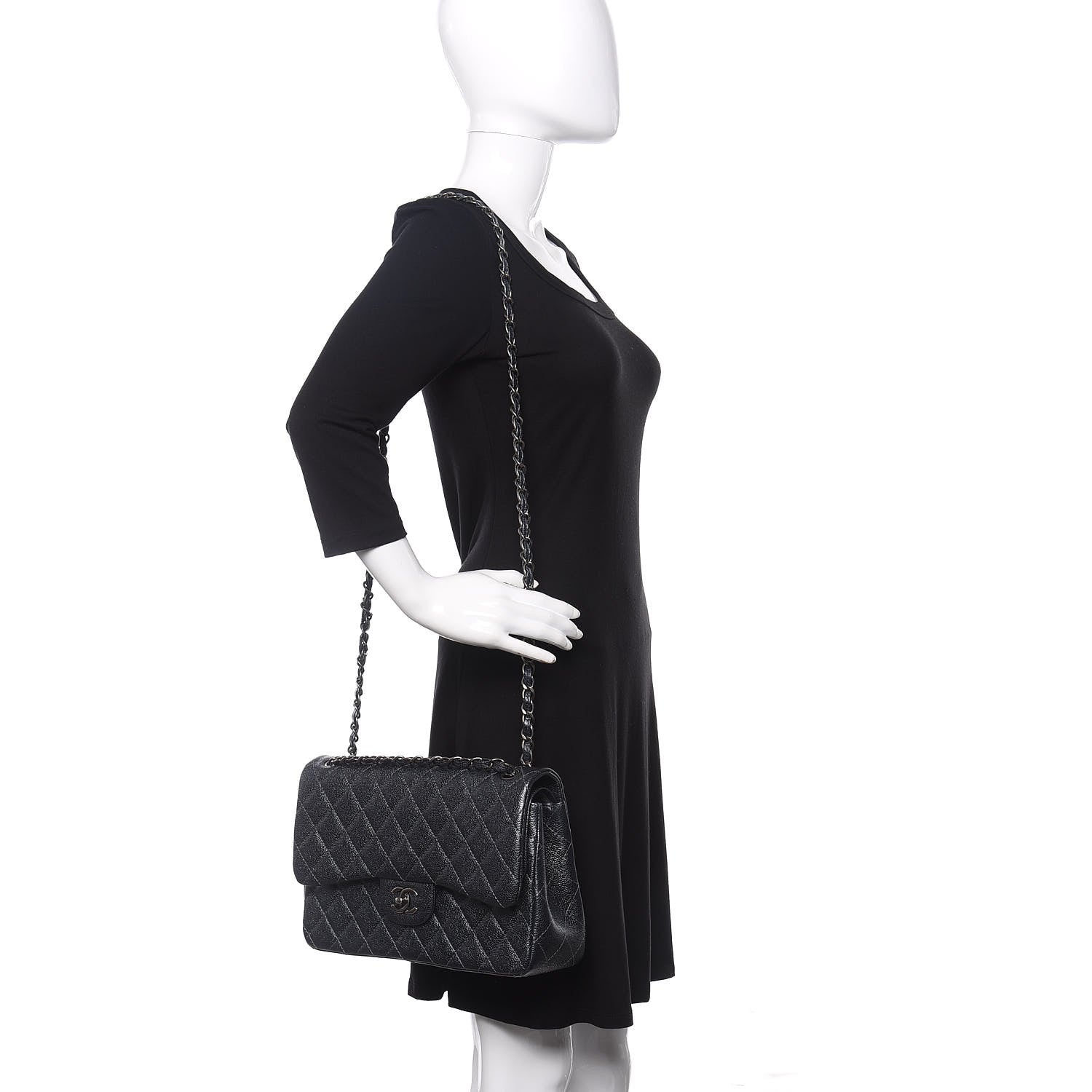 Chanel Metallic Caviar Quilted Jumbo Double Flap Dark Grey 2 of 11