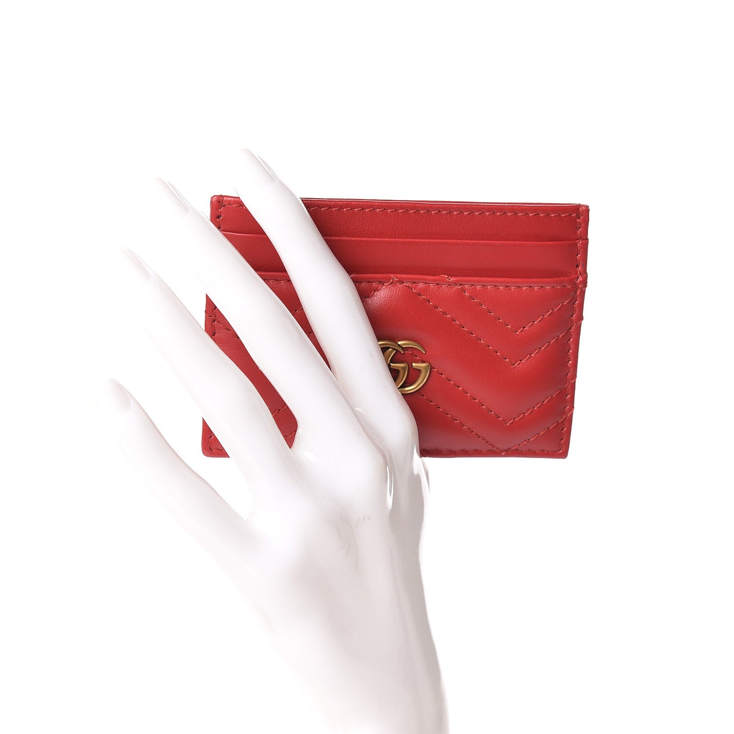 Calfskin Matelasse GG Marmont Card Holder Hibiscus Red