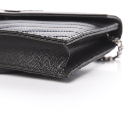 Saint Laurent Grain De Poudre Matelasse Chevron Monogram Envelope Chain Wallet Coal 11 of 11