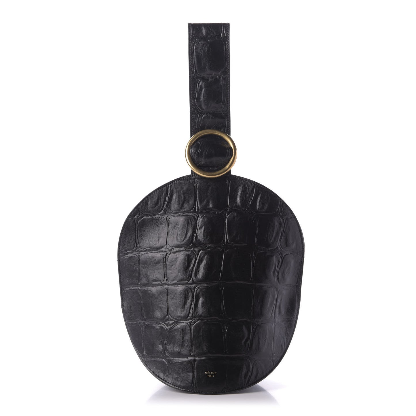 Calfskin Crocodile Embossed Curved Clutch Black