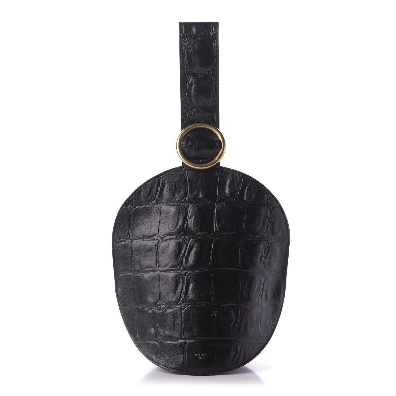 Celine Calfskin Crocodile Embossed Curved Clutch Black 1 of 8