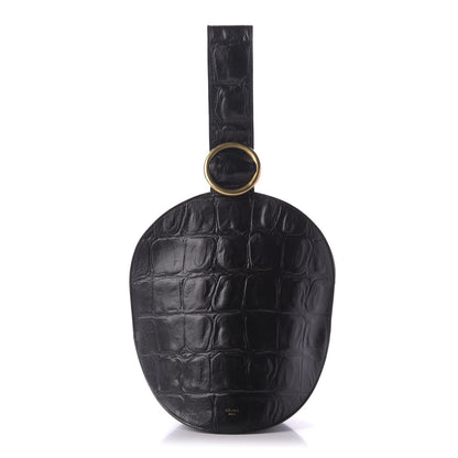 Celine Calfskin Crocodile Embossed Curved Clutch Black 1 of 8