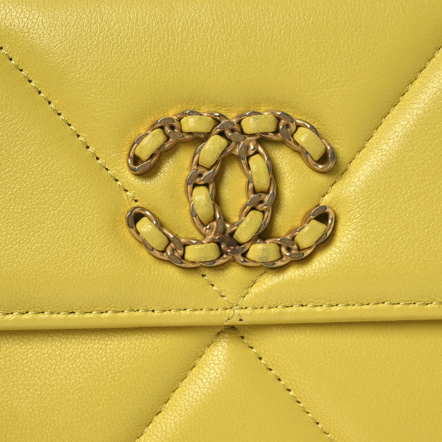 Lambskin Quilted Chanel 19 Flap Wallet Yellow