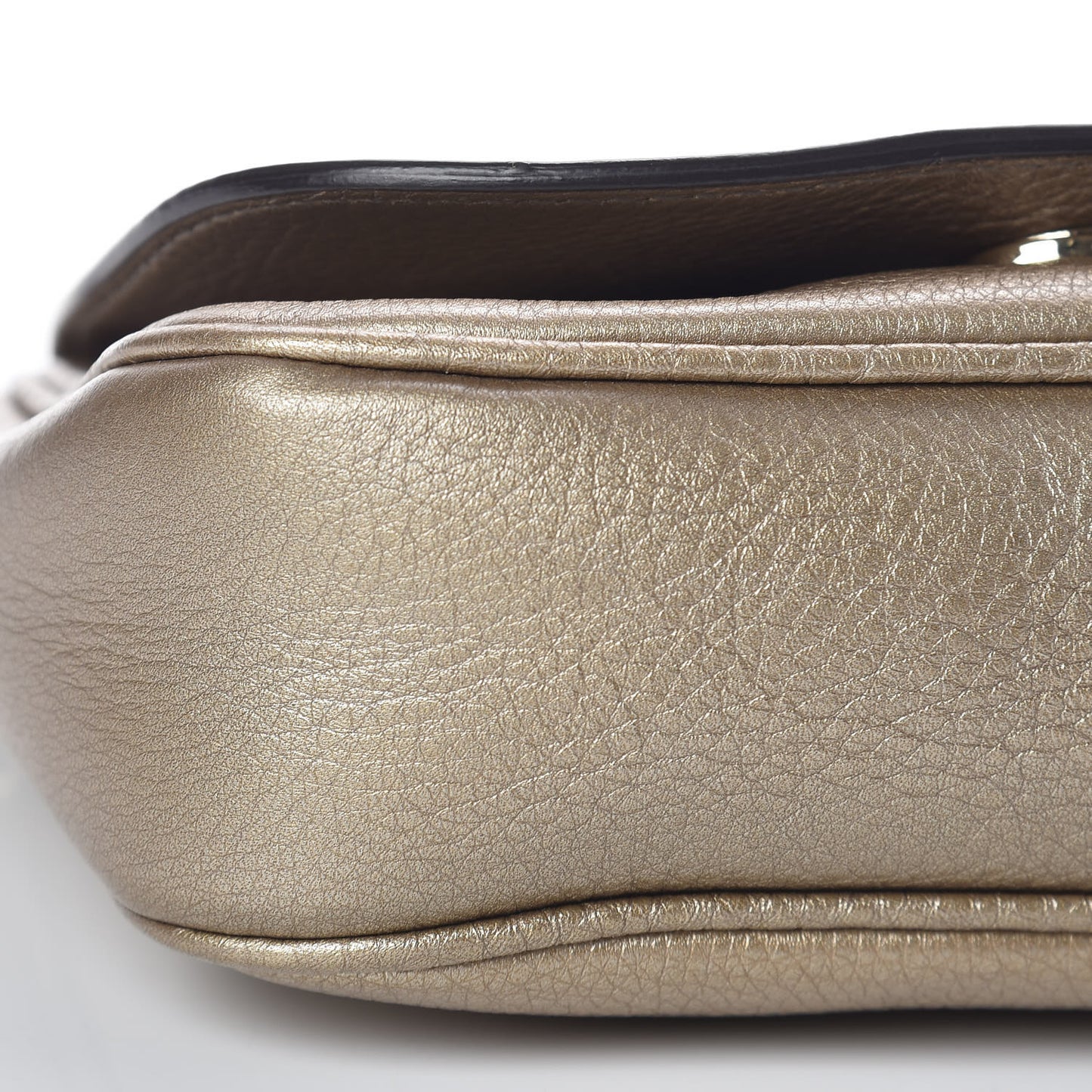 Metallic Pebbled Calfskin Small Soho Flap Crossbody Golden Beige