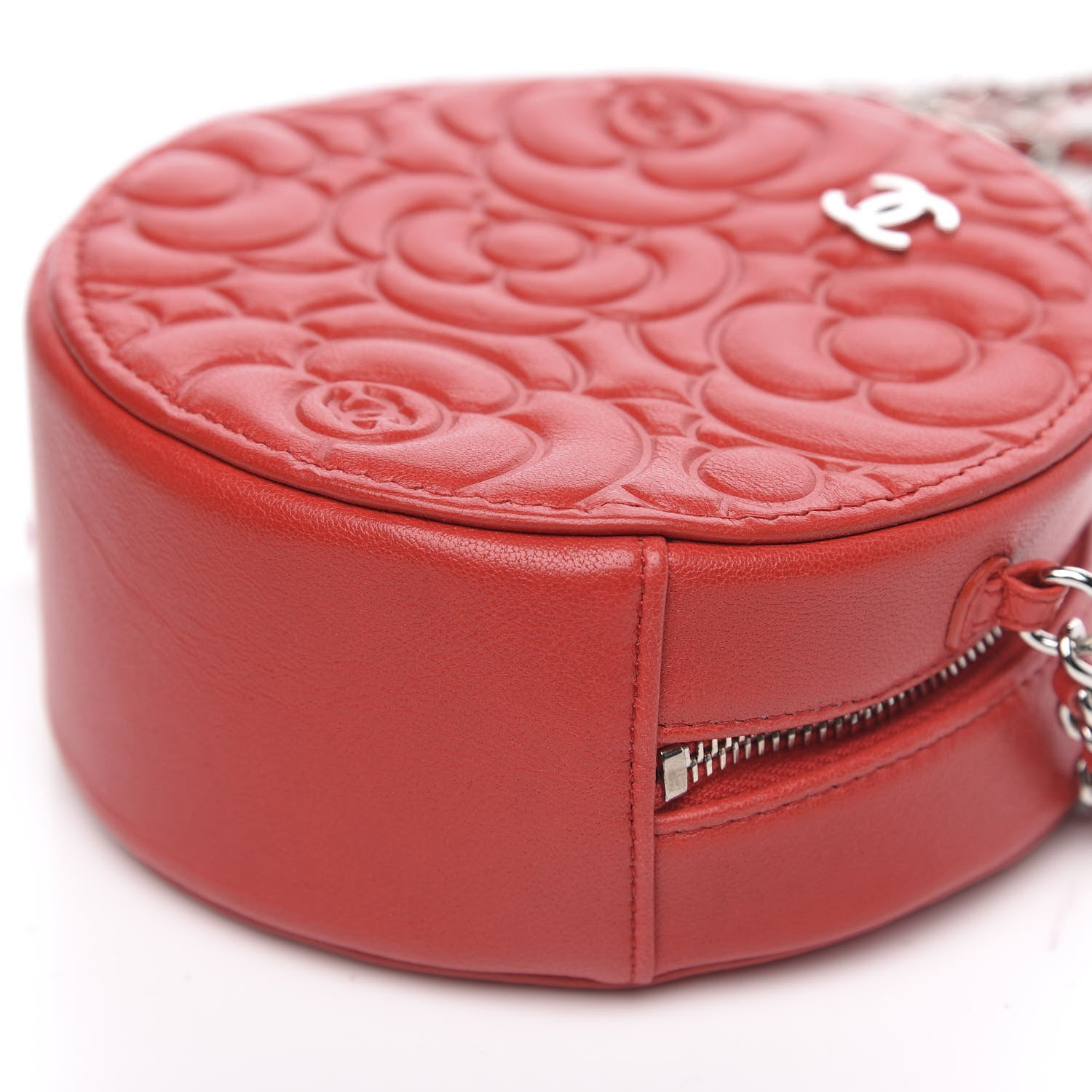 Chanel Lambskin Camellia Quilted Round Clutch With Chain Red 8 of 11