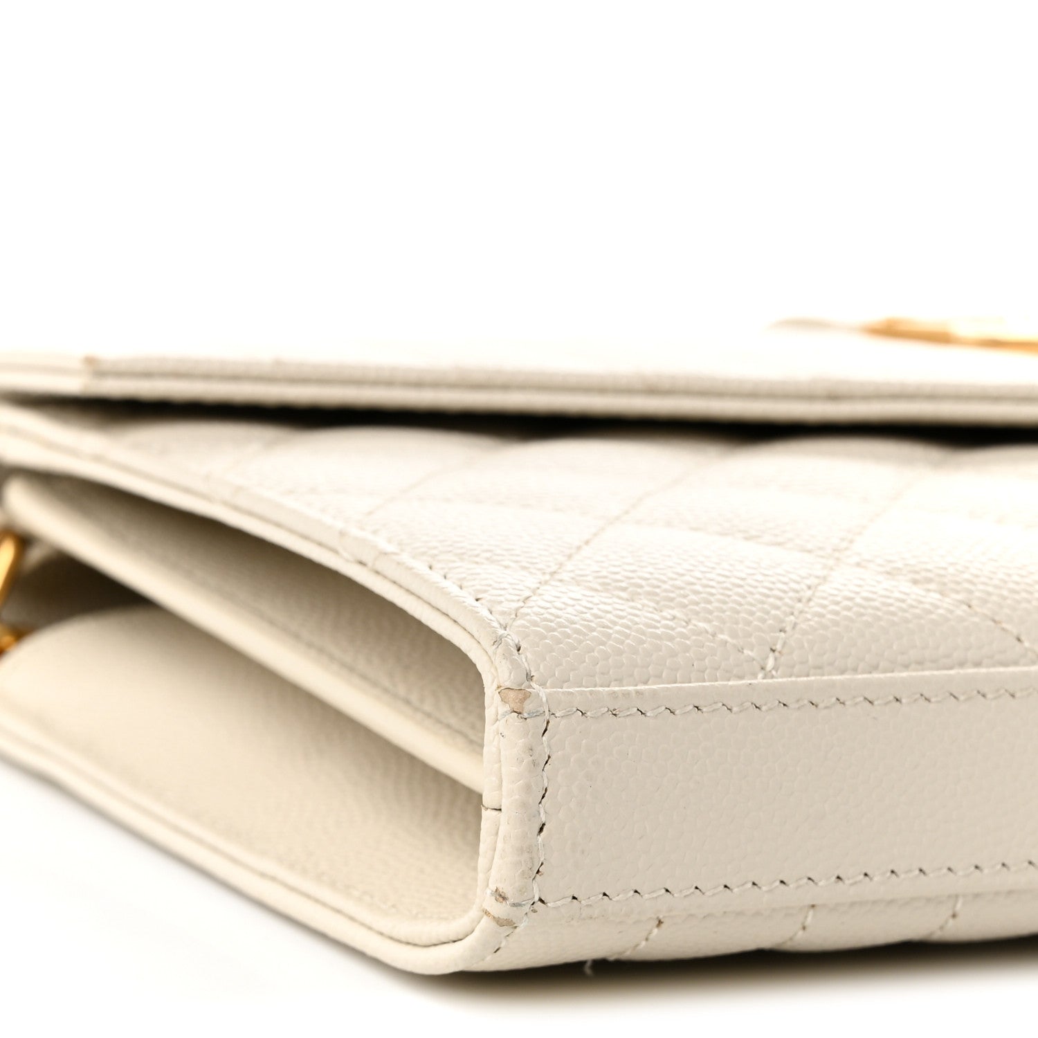 Saint Laurent Grain De Poudre Mixed Matelasse Triquilt Monogram Chain Wallet Crema Soft 9 of 11