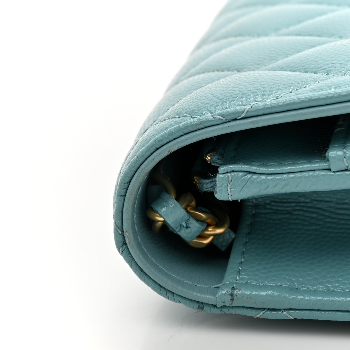 Caviar Quilted Glitter CC Roller Skate Wallet on Chain WOC Light Blue