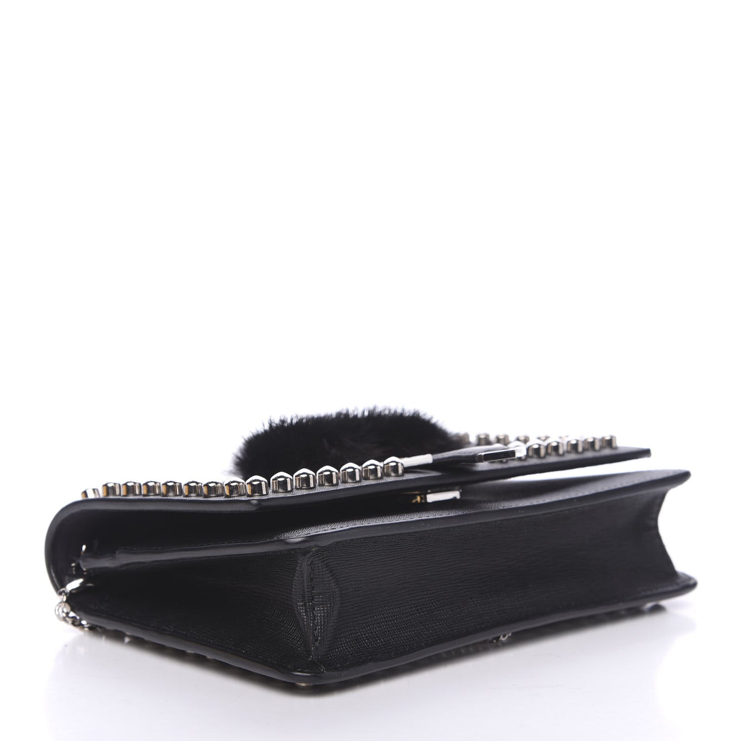 Vitello Elite Mink Fur Studded Karlito Tube Wallet on Chain Black