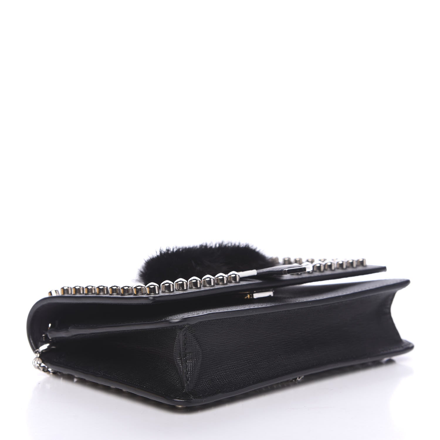 Fendi Vitello Elite Mink Fur Studded Karlito Tube Wallet on Chain Black 3 of 10