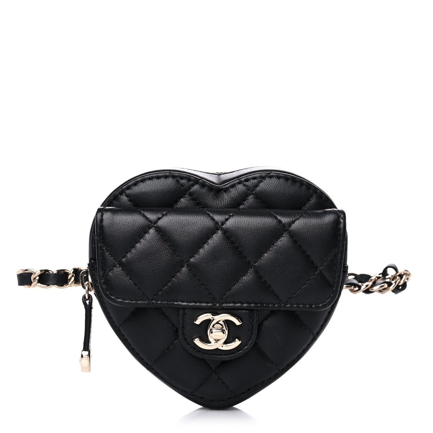 Chanel Lambskin Quilted CC In Love Heart Waist Belt Bag With Chain Black 1 of 10