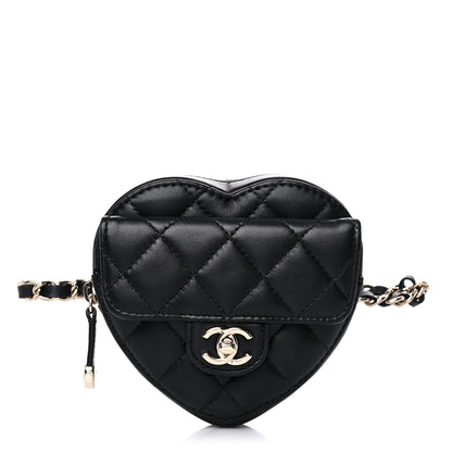 Chanel Lambskin Quilted CC In Love Heart Waist Belt Bag With Chain Black 1 of 10
