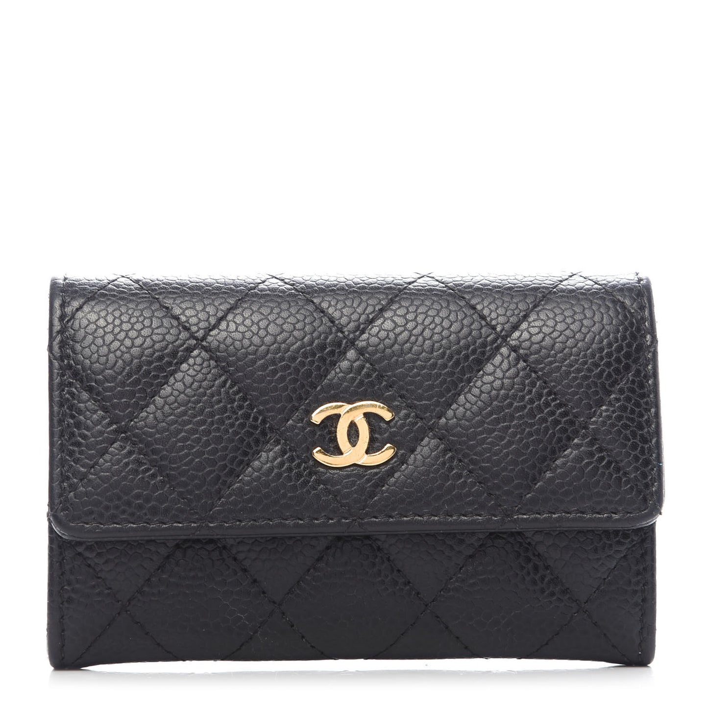 Caviar Quilted Flap Card Holder Black