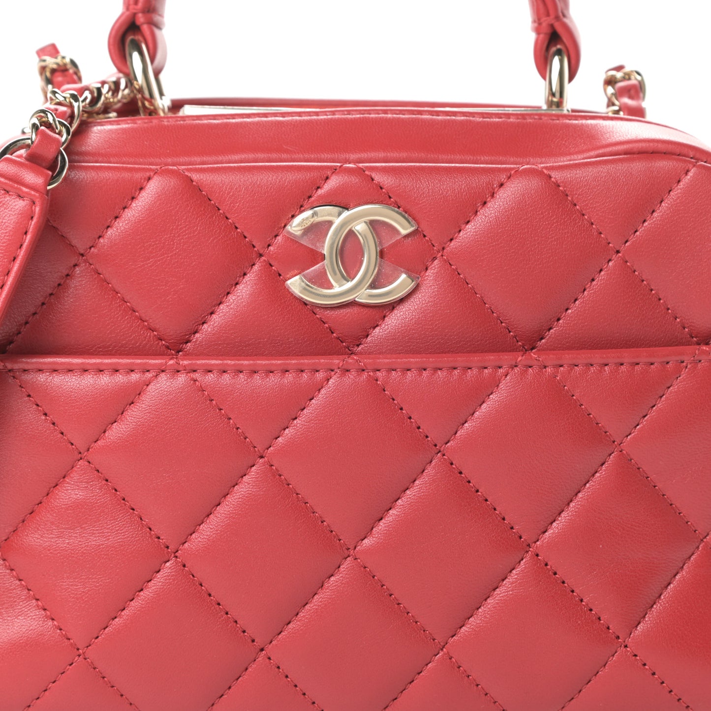 Lambskin Quilted Small Trendy CC Bowling Bag Red