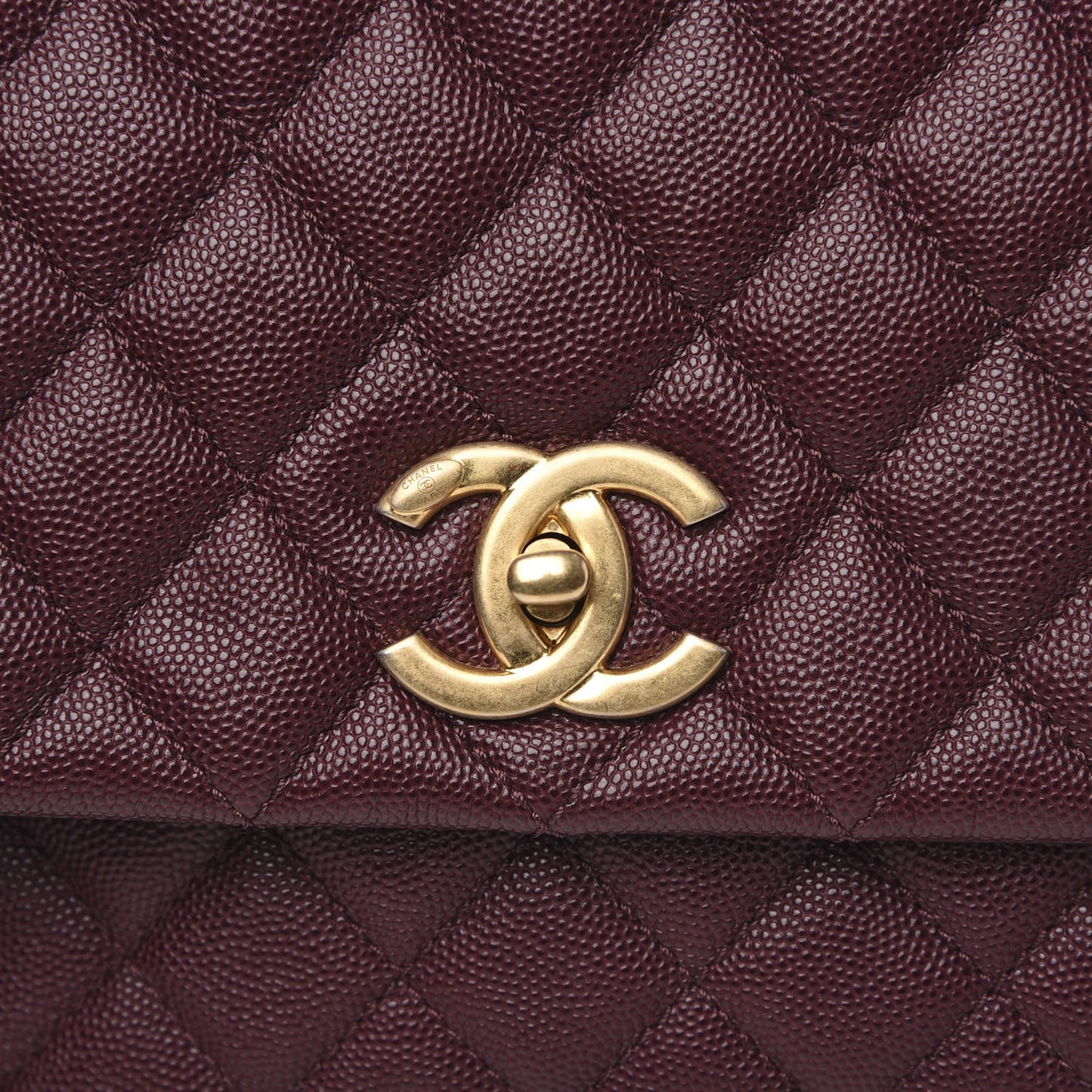 Caviar Elaphe Quilted Small Coco Handle Flap Burgundy