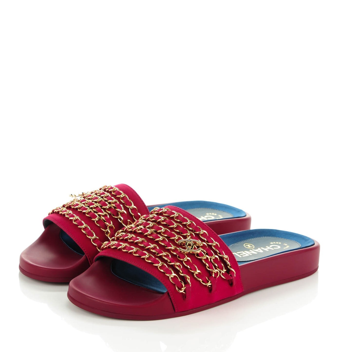 Satin Chain Flat Sandals 37 Dark Fuchsia