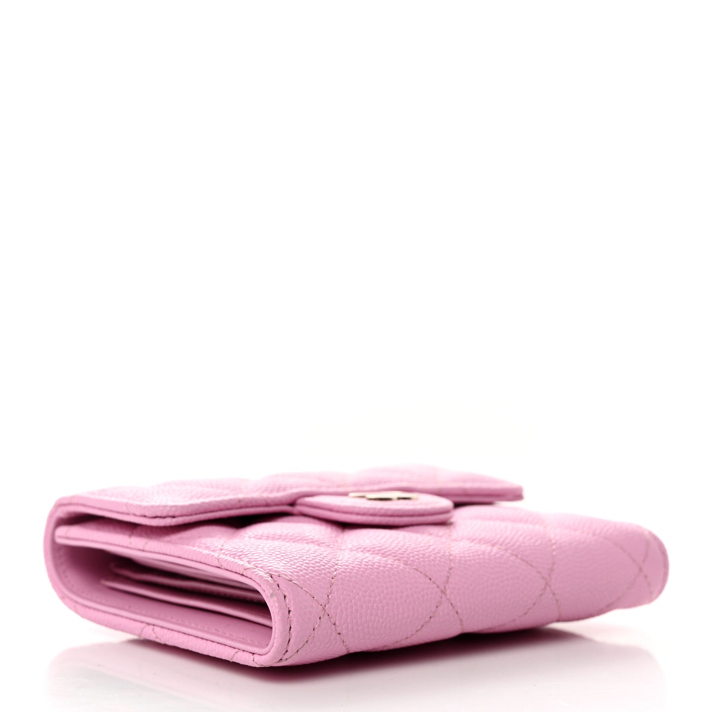 Caviar Quilted Compact Flap Wallet Pink