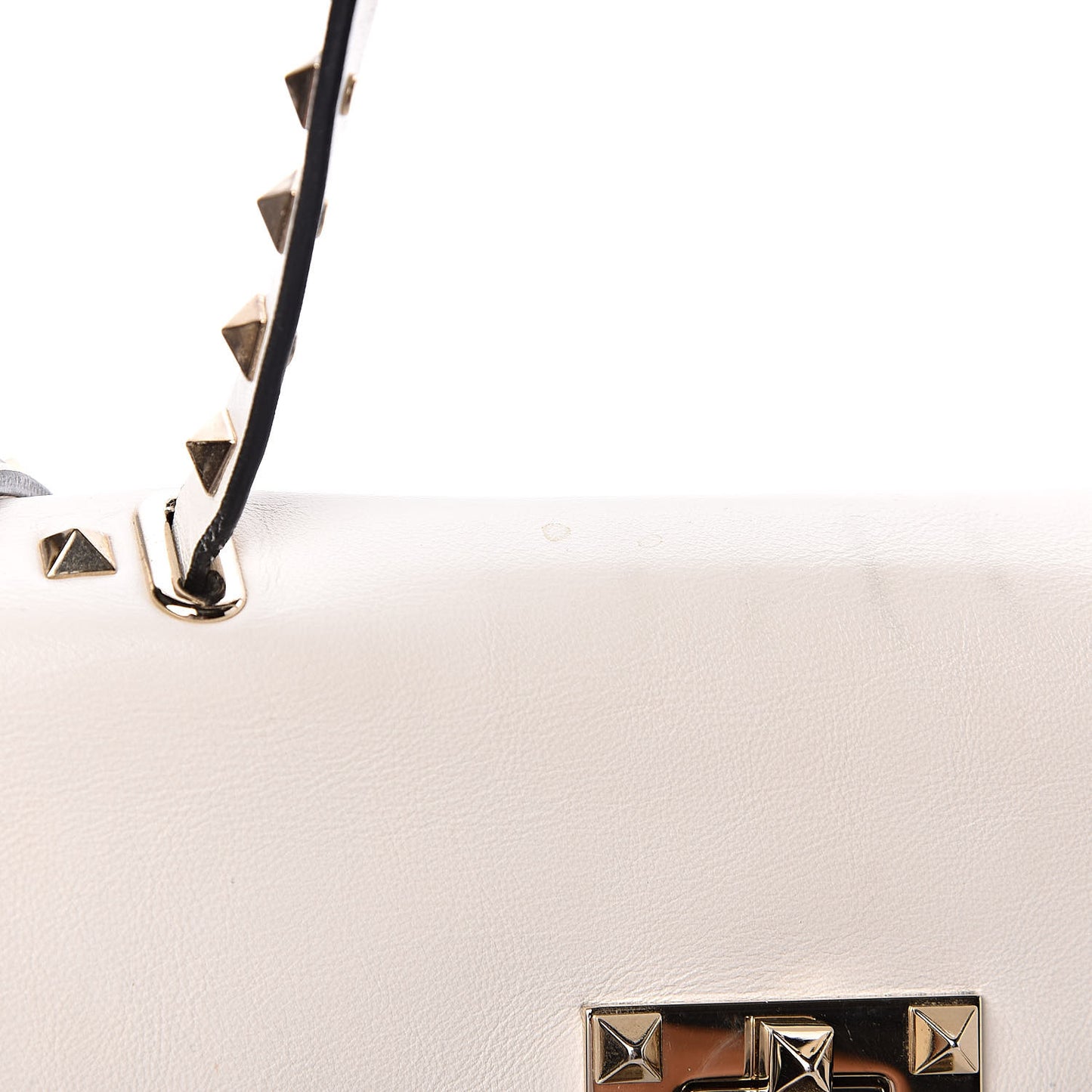 Vitello Rockstud Single Handle Flap Tote White
