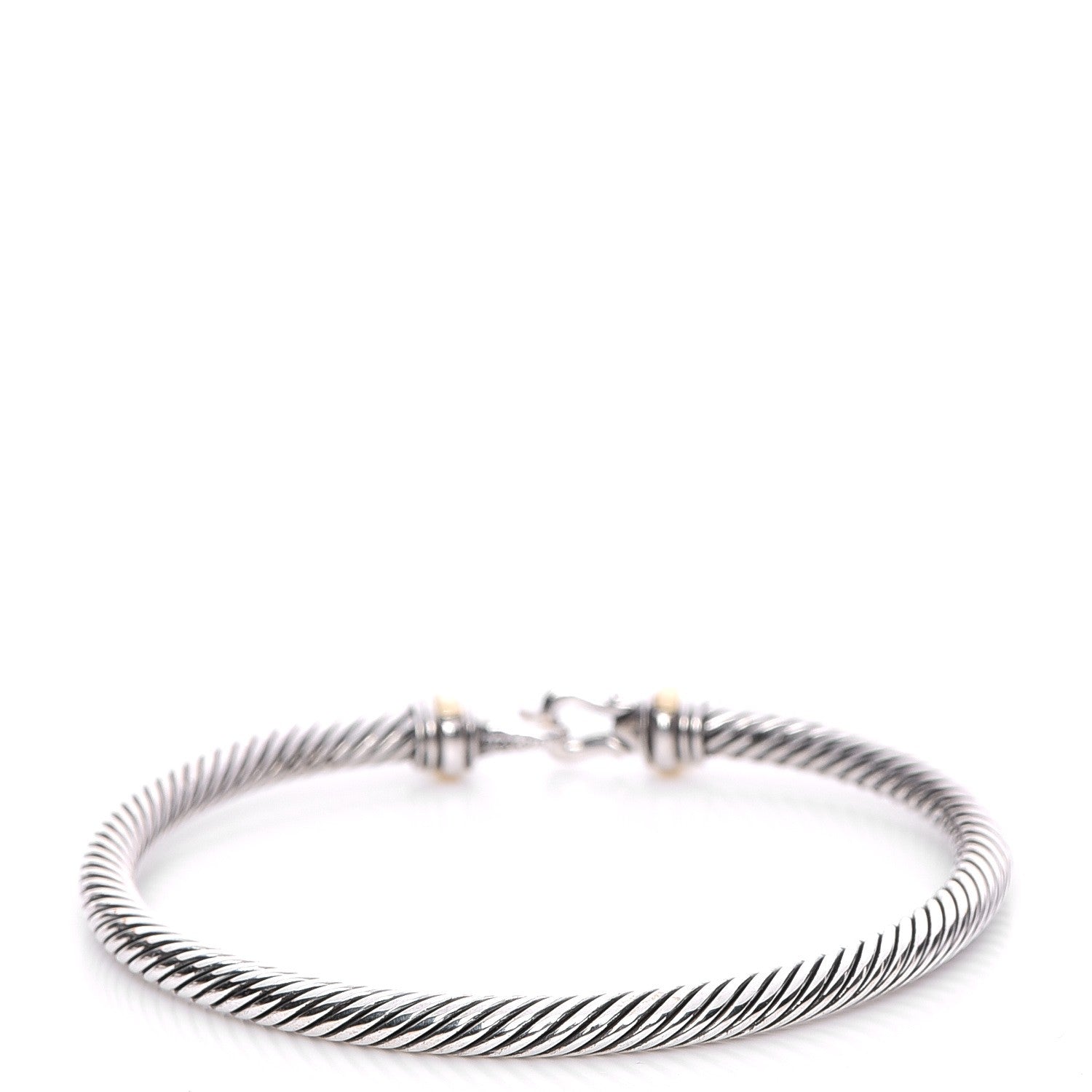 David Yurman Sterling Silver 18K Yellow Gold 4mm Cable Buckle Bracelet 3 of 5