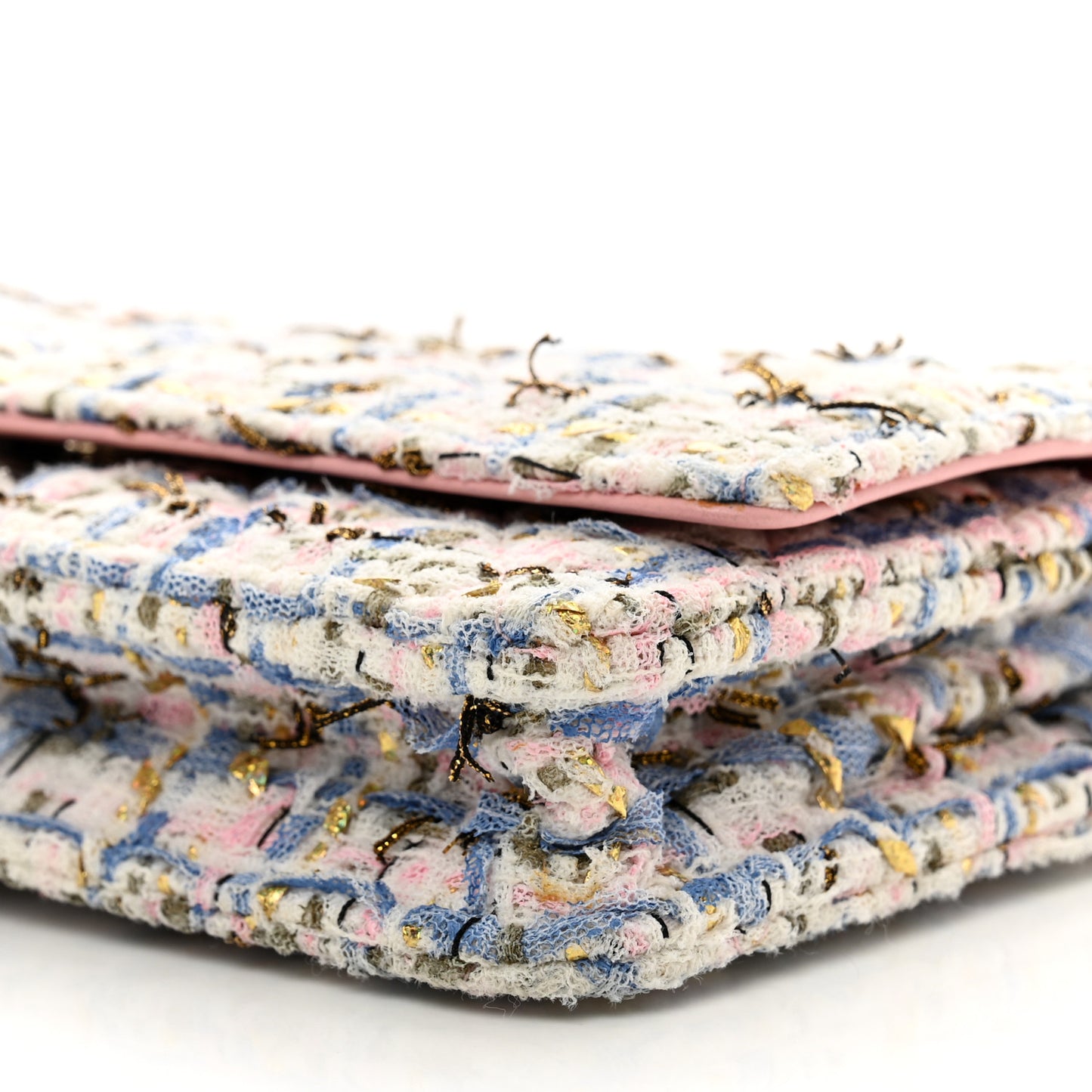Tweed Quilted Wallet On Chain WOC Blue Pink Gold