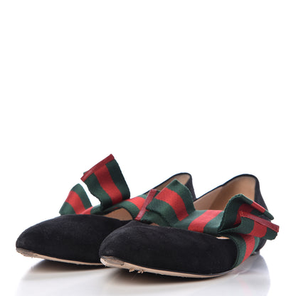 Gucci Suede Web Bow Point Toe Ballerina Flats 38.5 Black 3 of 11