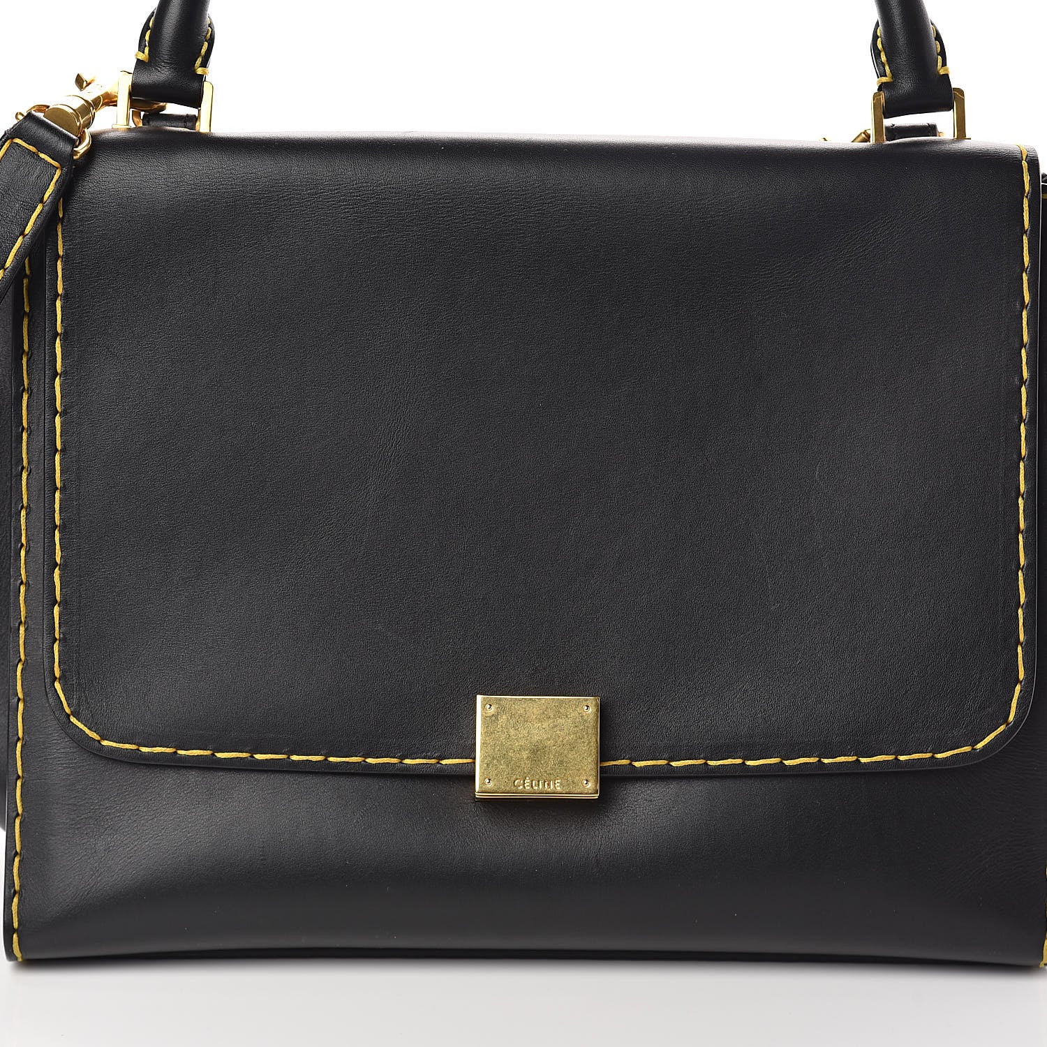 Celine Smooth Calfskin Yellow Stitching Medium Trapeze Black 7 of 9