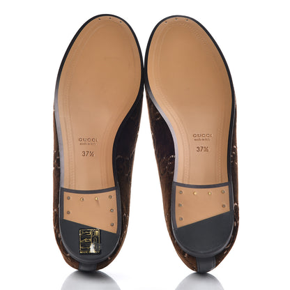 Gucci Velvet GG Monogram Horsebit Womens Jordaan Loafers 37.5 Brown Black 5 of 9
