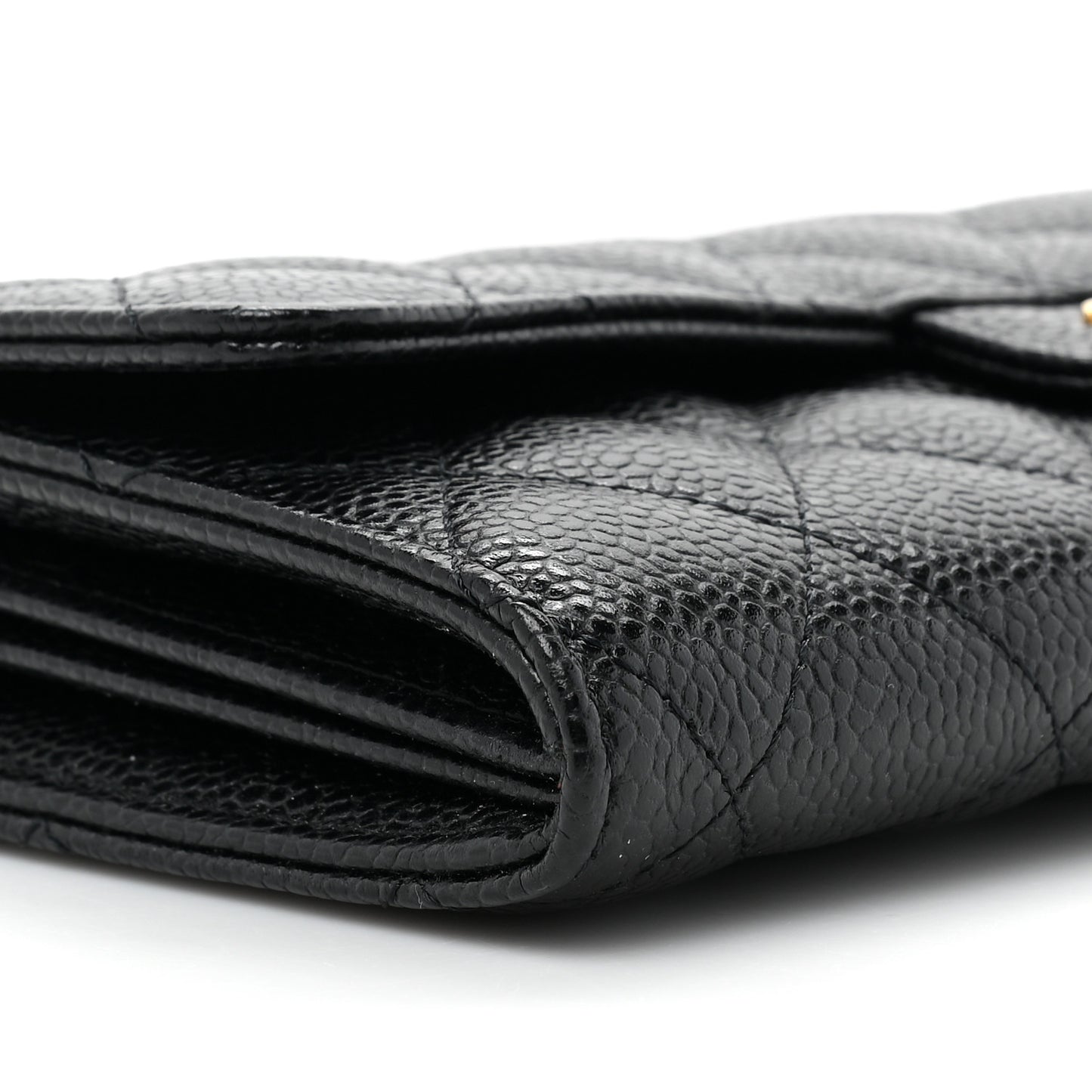 Caviar Quilted Large Gusset Flap Wallet Black