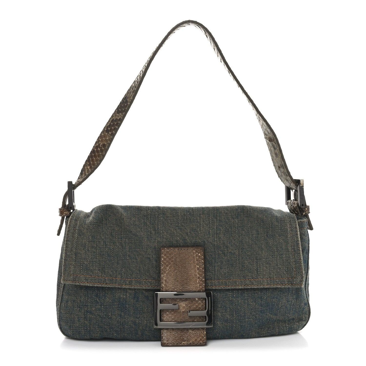 Fendi Denim Snakeskin Baguette Blue 1 of 10