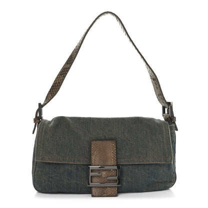 Fendi Denim Snakeskin Baguette Blue 1 of 10