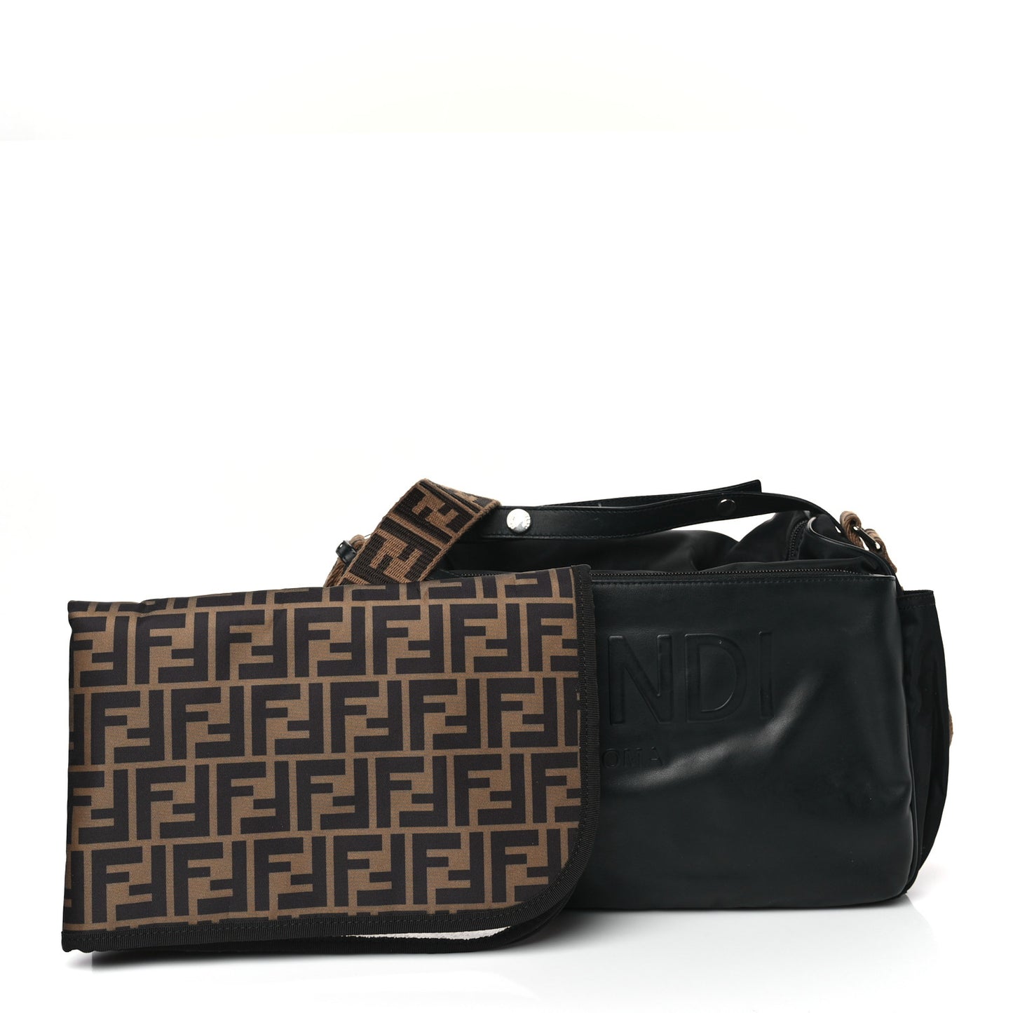 Calfskin Nylon FF Logo Embossed Changing Bag Black