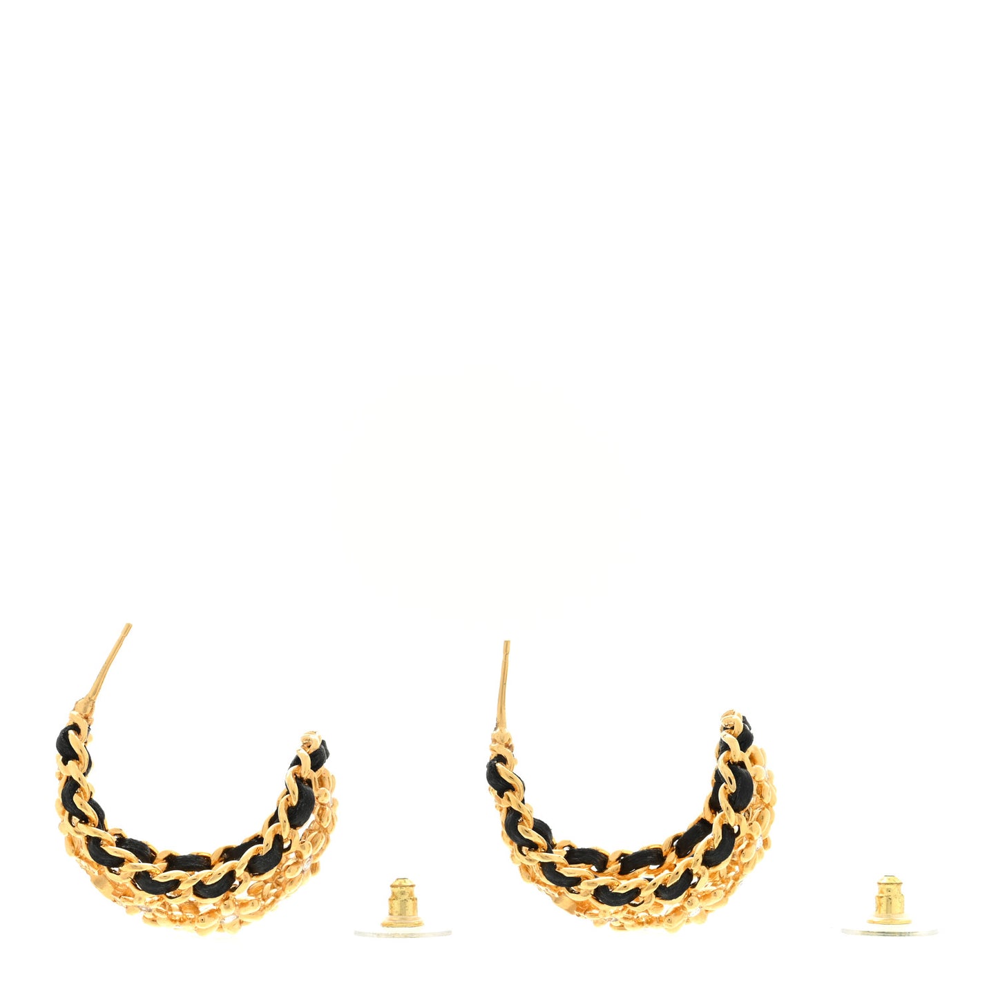 Lambskin Crystal Flower Chain CC Hoop Earrings Gold Black