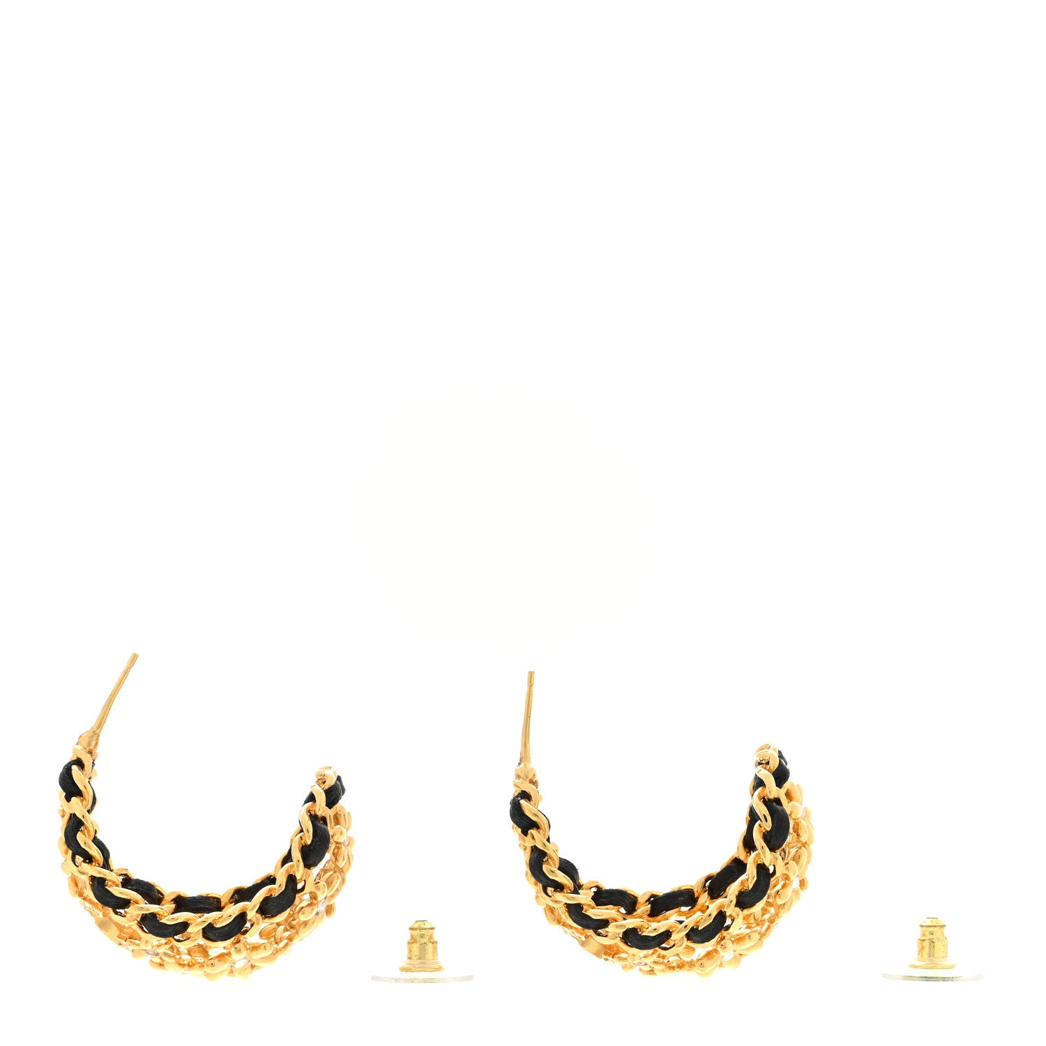 Chanel Lambskin Crystal Flower Chain CC Hoop Earrings Gold Black 3 of 4