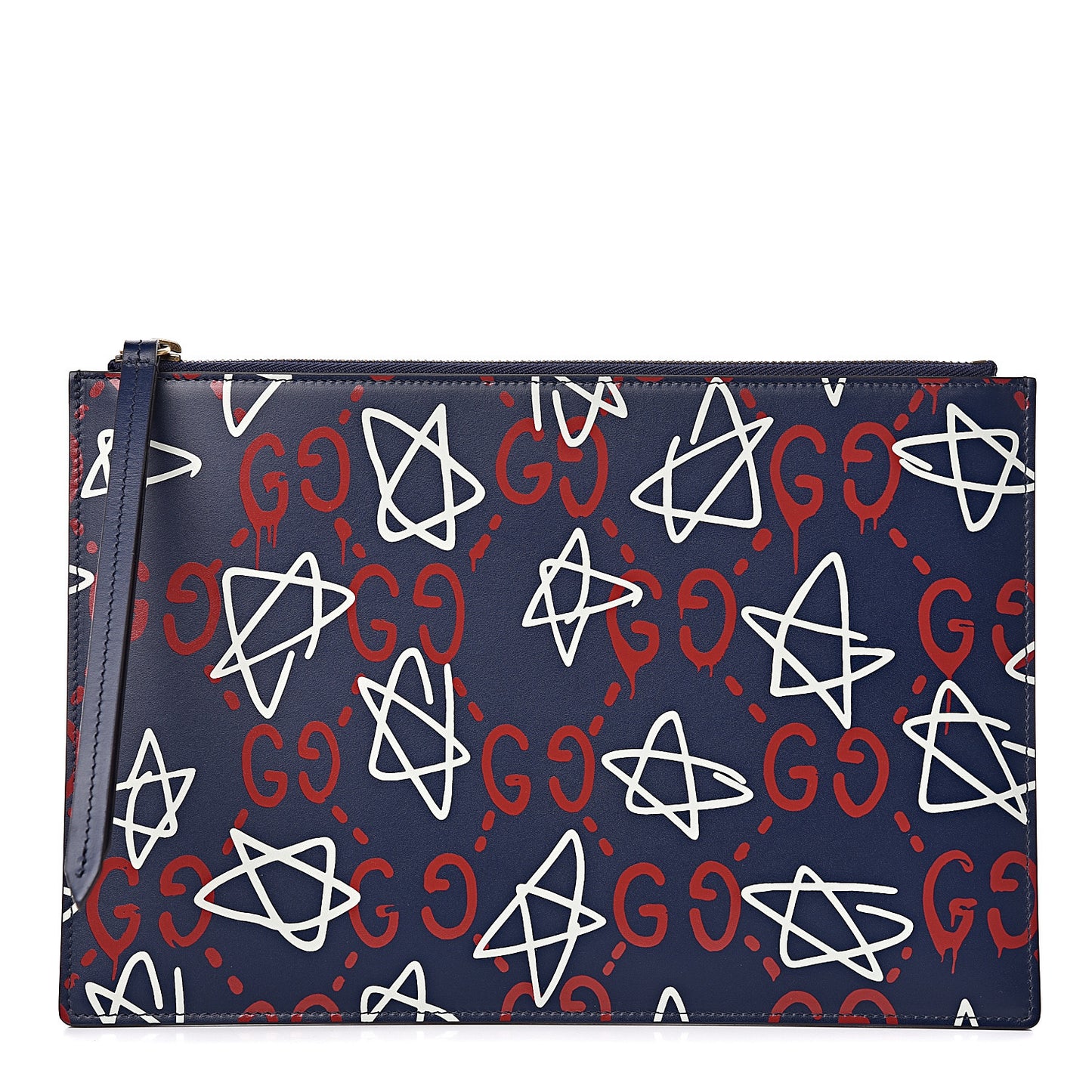 Calfskin GucciGhost Print Pouch Blue Agata Hibiscus Red