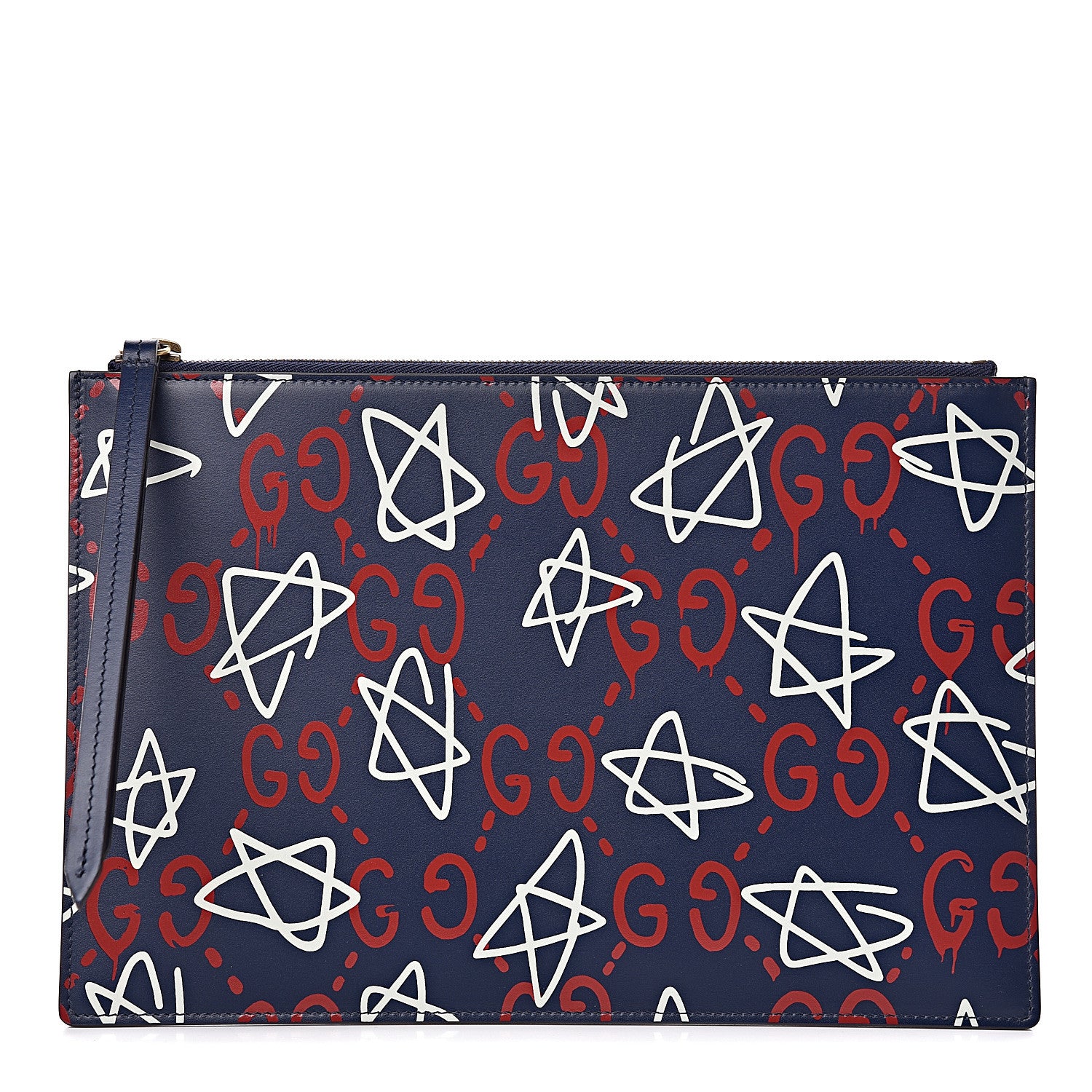Gucci Calfskin GucciGhost Print Pouch Blue Agata Hibiscus Red 1 of 9