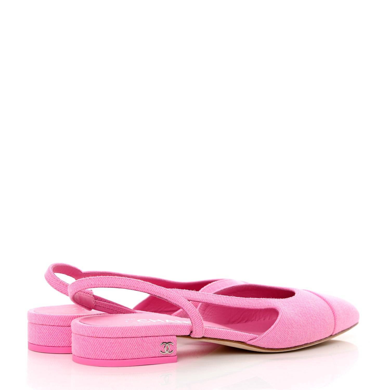 Chanel Denim Cap Toe CC Slingback Flat 37 Neon Pink 8 of 16