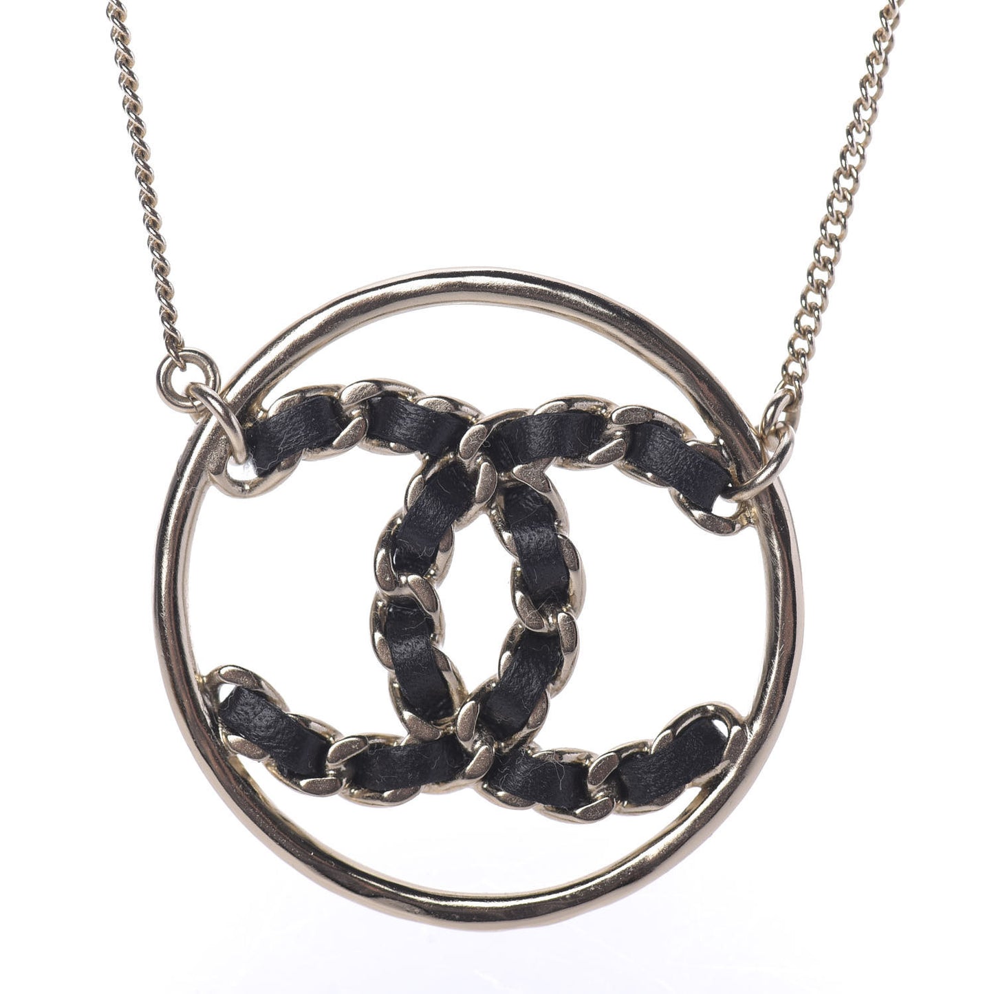 Lambskin CC Chain Necklace Gold Black